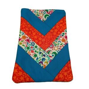 Quilted Herringbone Pattern Wide Padded Eyeglass Case Orange, Blue and Star NEW